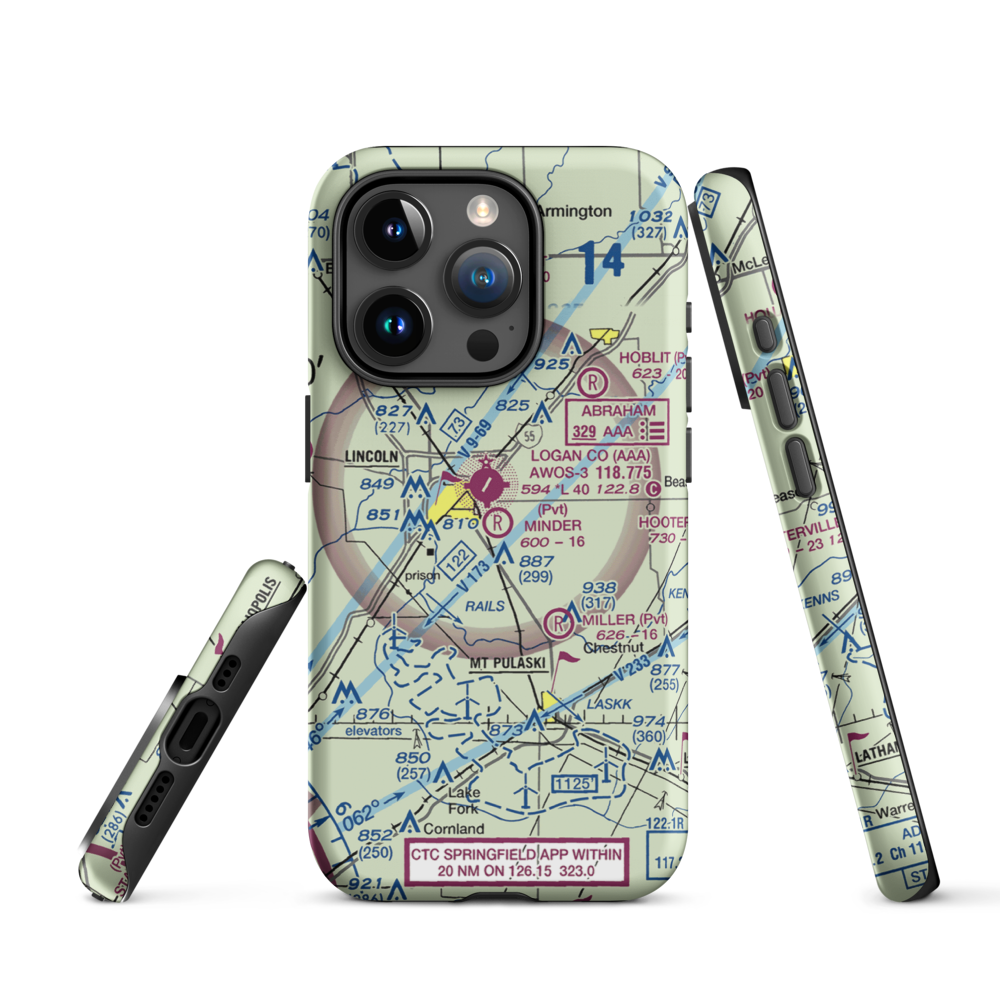 Minder Airport (37IL) VFR Sectional  Tough iPhone Case iPhone 15 Pro model shown