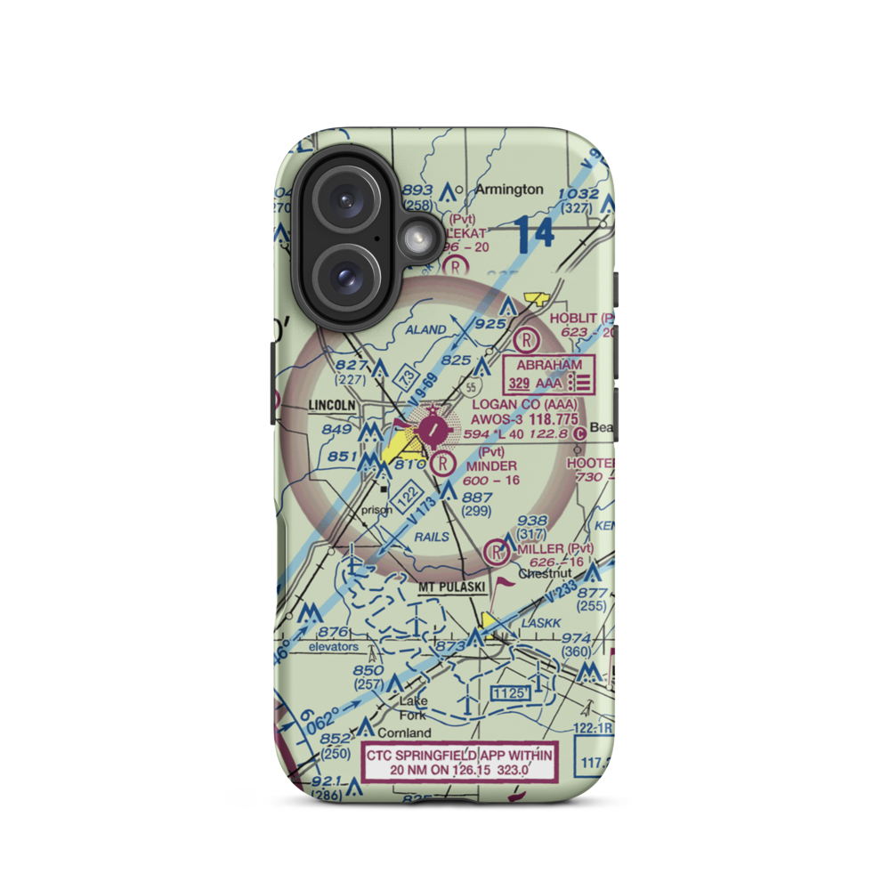 Minder Airport (37IL) VFR Sectional  Tough iPhone Case iPhone 16 model shown