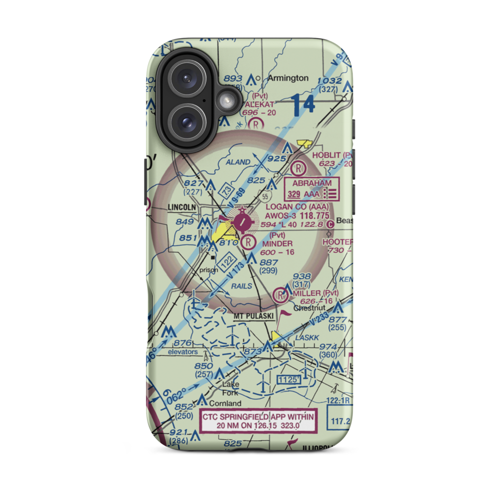 Minder Airport (37IL) VFR Sectional  Tough iPhone Case iPhone 16 Plus model shown