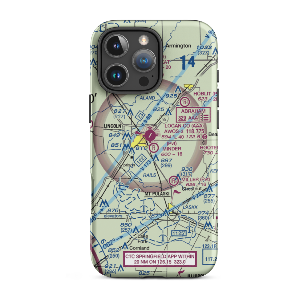 Minder Airport (37IL) VFR Sectional  Tough iPhone Case iPhone 16 Pro Max model shown