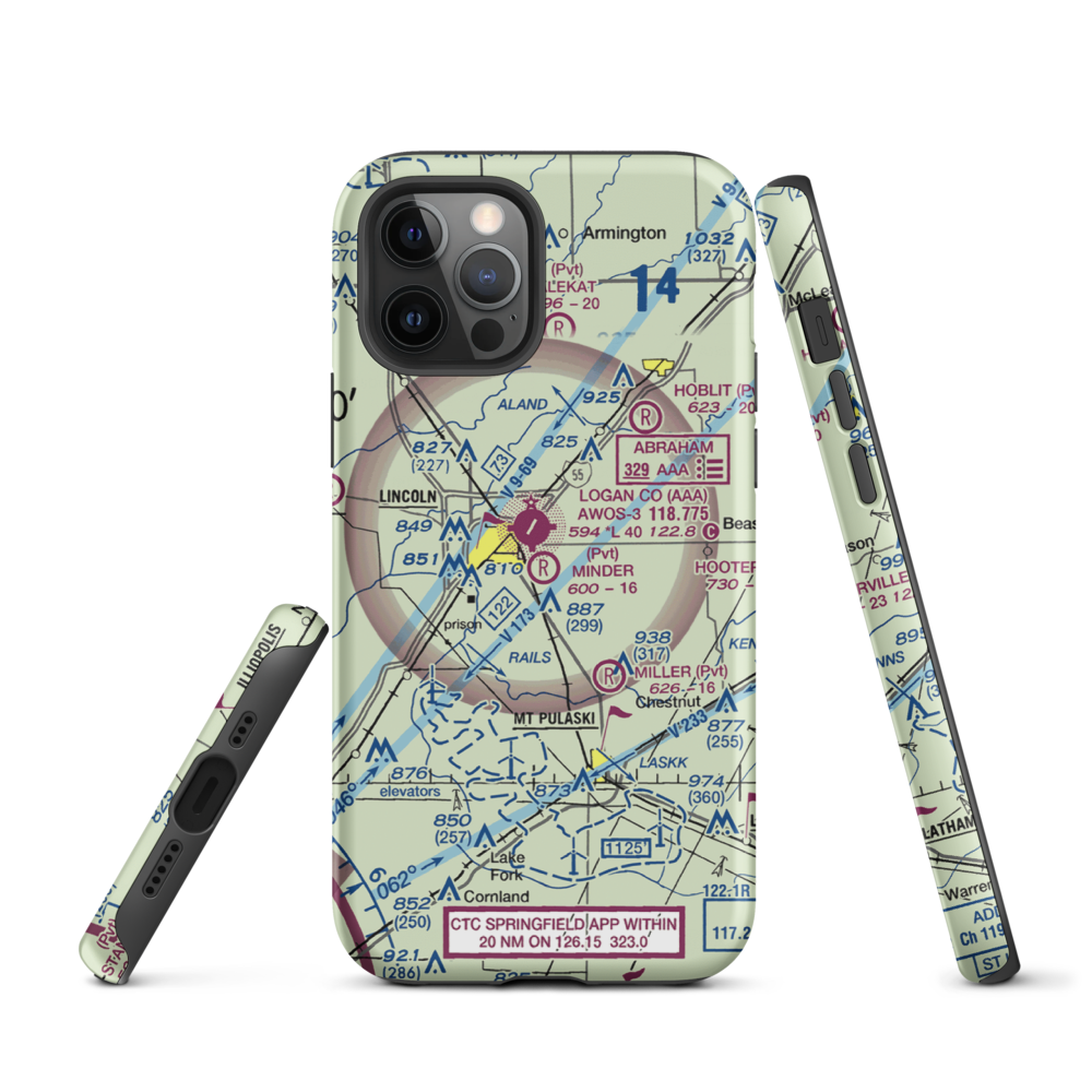 Minder Airport (37IL) VFR Sectional  Tough iPhone Case iPhone 12 Pro model shown