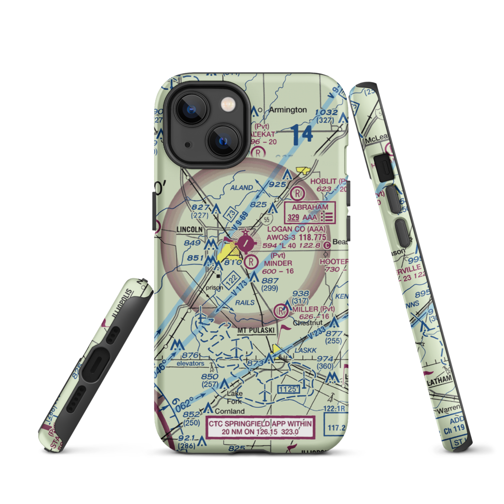 Minder Airport (37IL) VFR Sectional  Tough iPhone Case iPhone 13 model shown