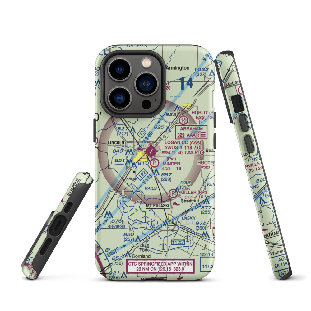 Minder Airport (37IL) VFR Sectional  Tough iPhone Case iPhone 13 Pro model shown