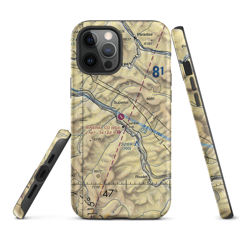 Mineral County Airport (9S4) VFR Sectional  Tough iPhone Case iPhone 12 Pro Max model shown