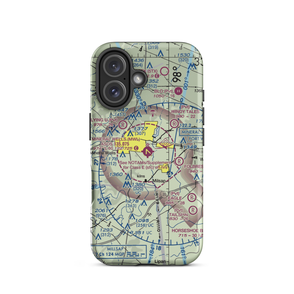 Mineral Wells Airport (MWL) VFR Sectional  Tough iPhone Case iPhone 16 model shown