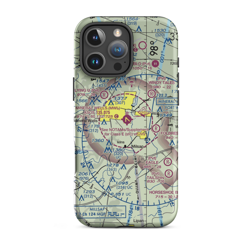 Mineral Wells Airport (MWL) VFR Sectional  Tough iPhone Case iPhone 16 Pro Max model shown