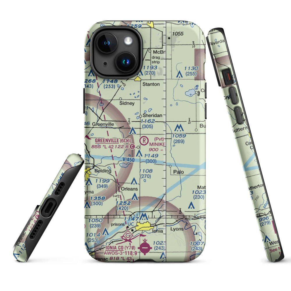 Minikey Airport (MI13) VFR Sectional  Tough iPhone Case iPhone 15 Plus model shown