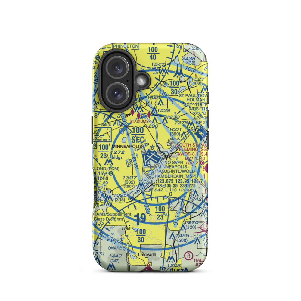 Minneapolis-St Paul International/Wold-Chamberlain Airport (MSP) VFR Sectional  Tough iPhone Case iPhone 16 model shown