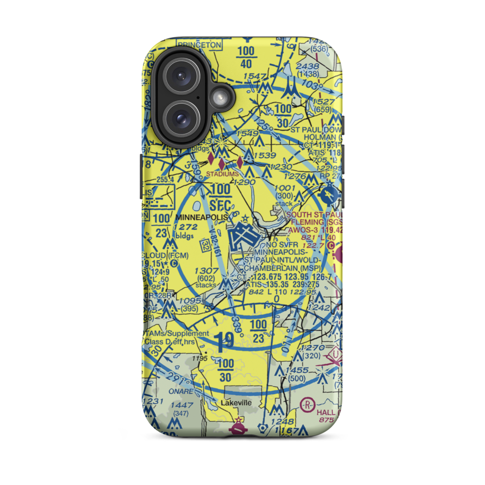 Minneapolis-St Paul International/Wold-Chamberlain Airport (MSP) VFR Sectional  Tough iPhone Case iPhone 16 Plus model shown