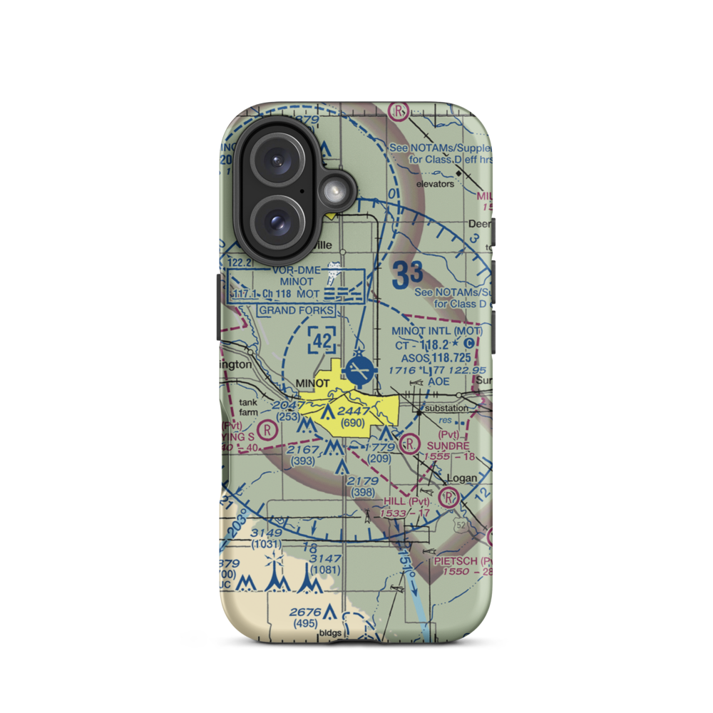 Minot International Airport (MOT) VFR Sectional  Tough iPhone Case iPhone 16 model shown