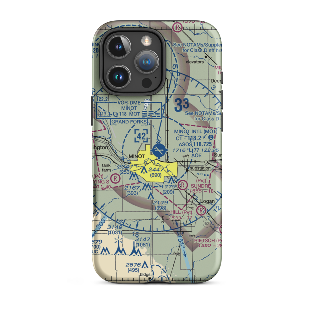 Minot International Airport (MOT) VFR Sectional  Tough iPhone Case iPhone 16 Pro Max model shown