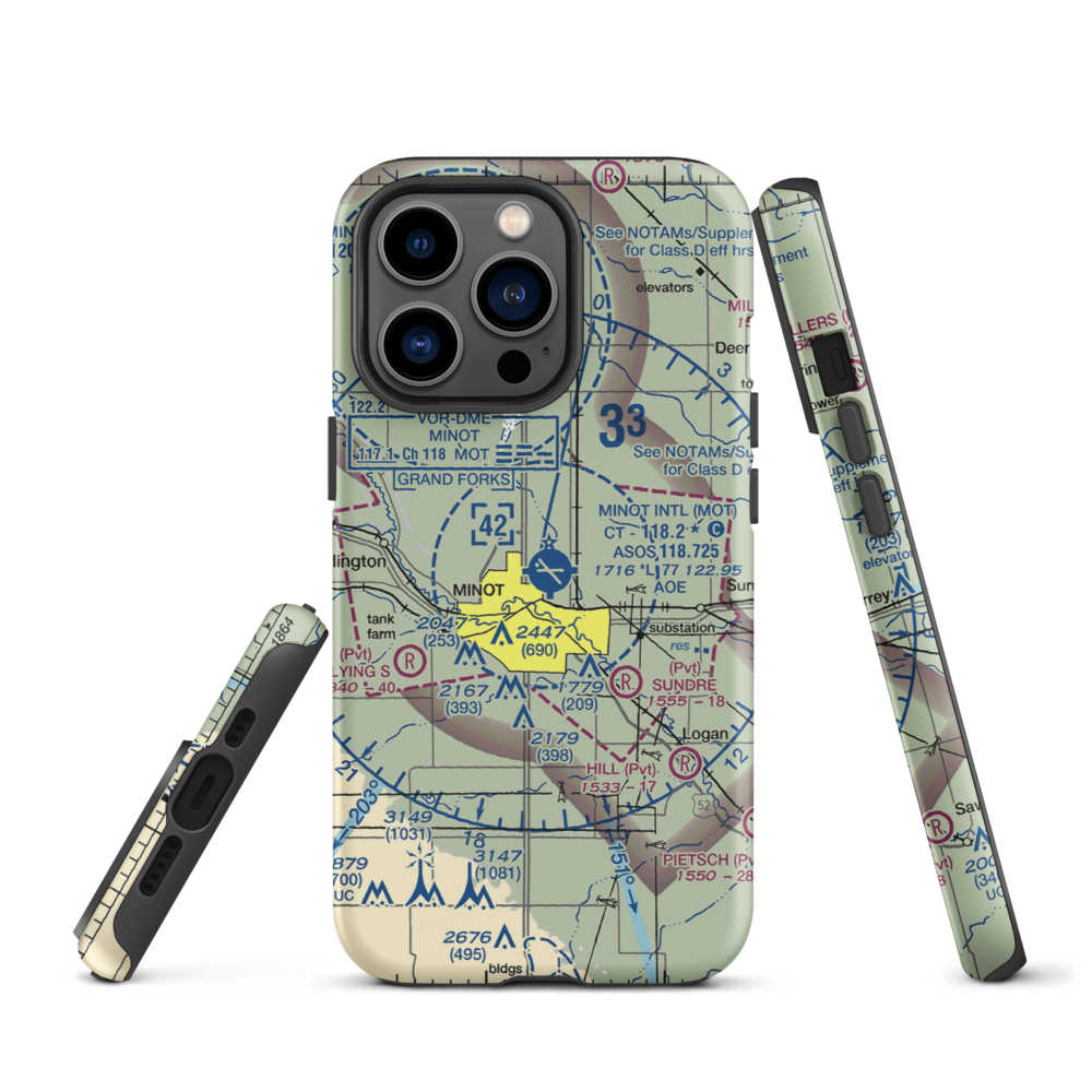 Minot International Airport (MOT) VFR Sectional  Tough iPhone Case iPhone 13 Pro model shown