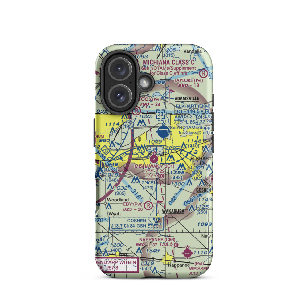 Mishawaka Pilots Club Airport (3C1) VFR Sectional  Tough iPhone Case iPhone 16 model shown