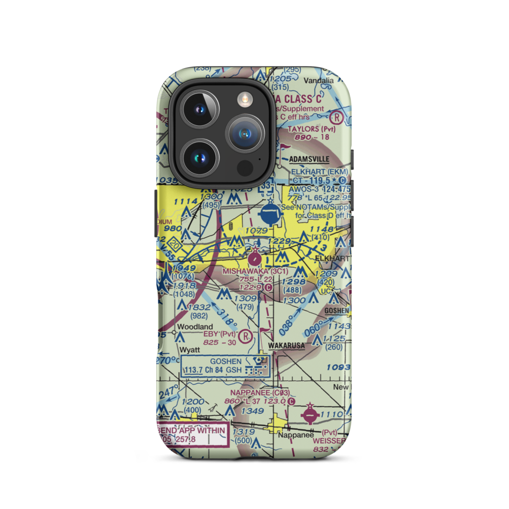 Mishawaka Pilots Club Airport (3C1) VFR Sectional  Tough iPhone Case iPhone 16 Pro model shown