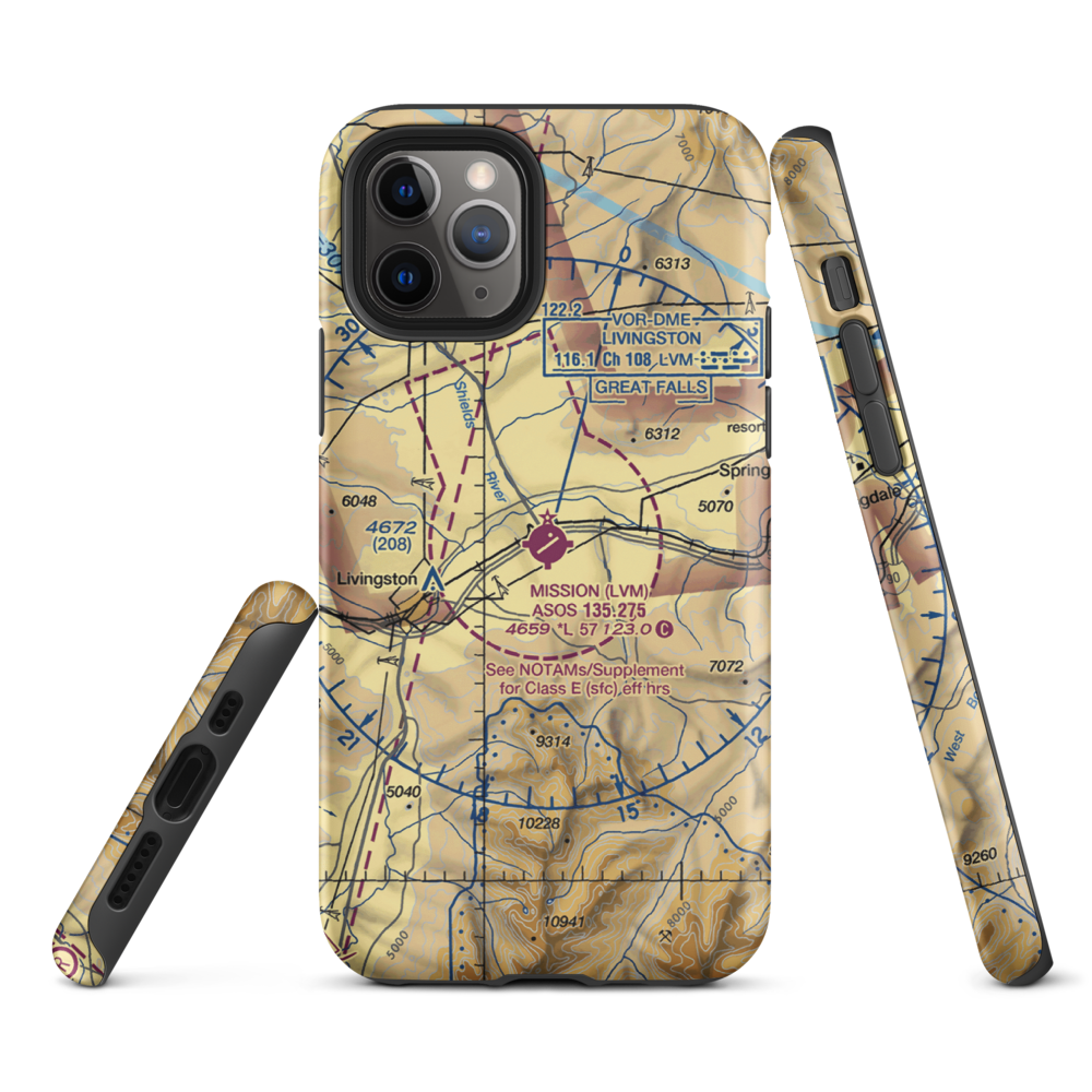 Mission Field (LVM) VFR Sectional  Tough iPhone Case iPhone 11 Pro model shown