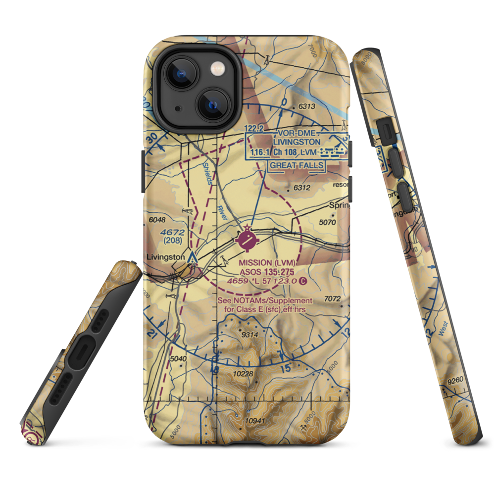 Mission Field (LVM) VFR Sectional  Tough iPhone Case iPhone 14 Plus model shown
