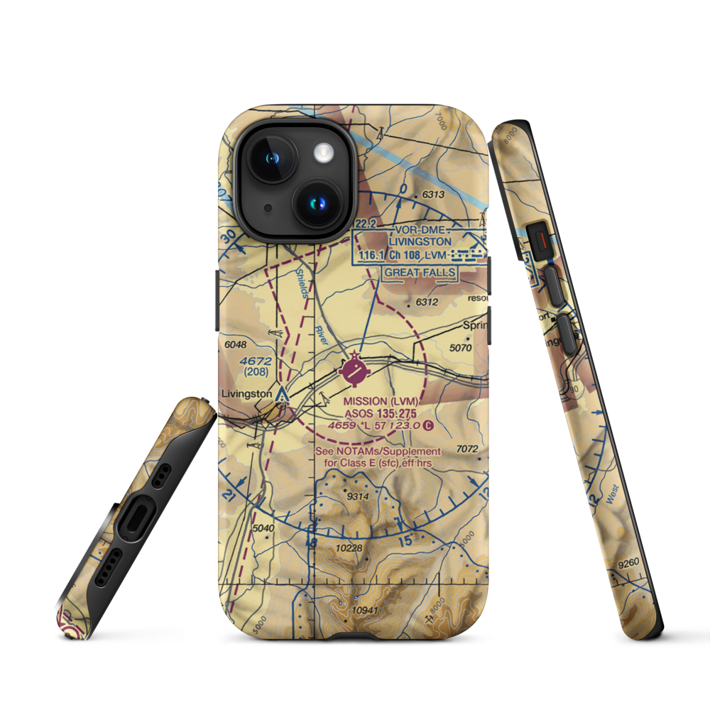 Mission Field (LVM) VFR Sectional  Tough iPhone Case iPhone 15 model shown