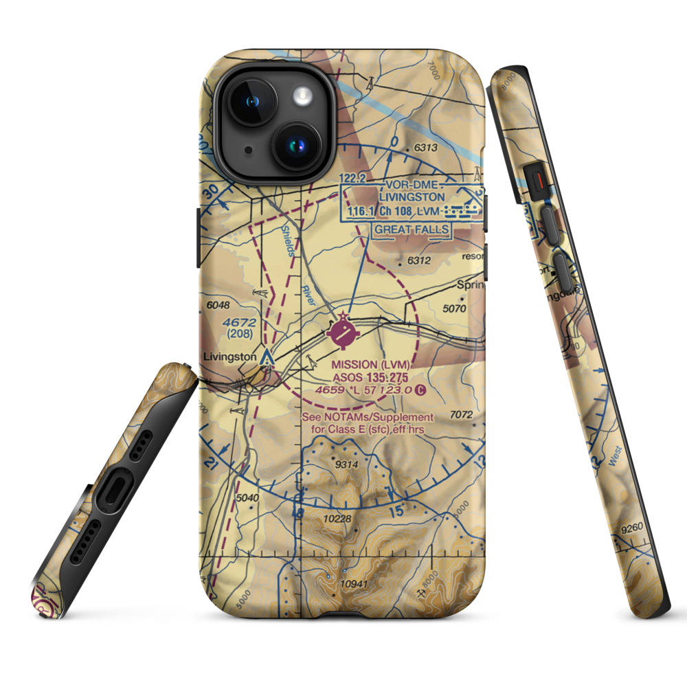 Mission Field (LVM) VFR Sectional  Tough iPhone Case iPhone 15 Plus model shown