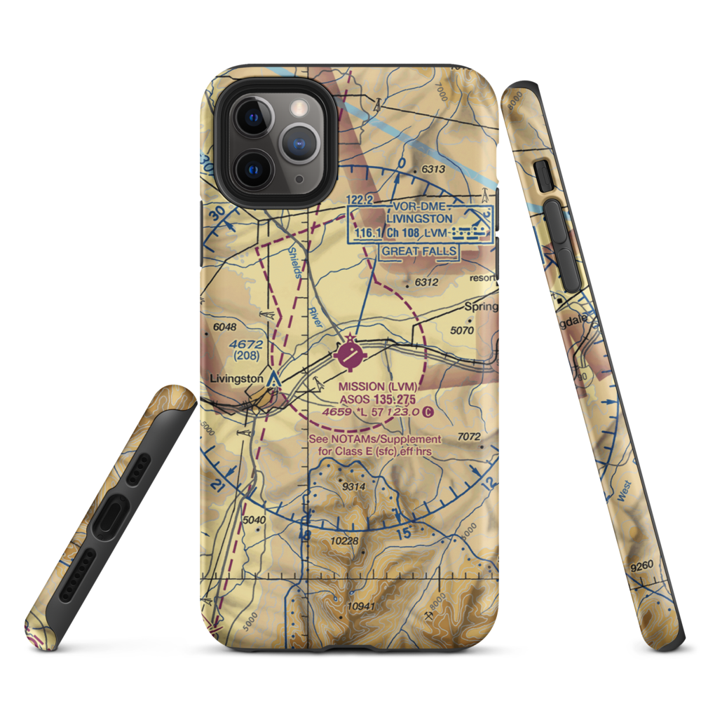 Mission Field (LVM) VFR Sectional  Tough iPhone Case iPhone 11 Pro Max model shown