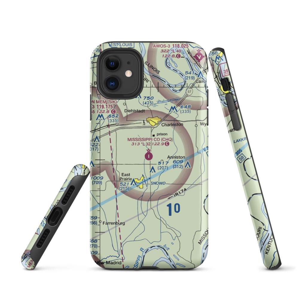 Mississippi County Airport (CHQ) VFR Sectional  Tough iPhone Case iPhone 11 model shown