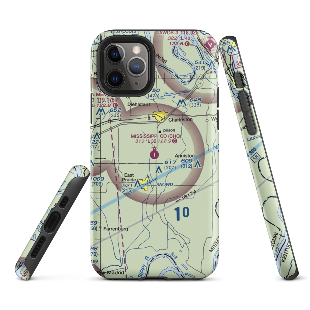 Mississippi County Airport (CHQ) VFR Sectional  Tough iPhone Case iPhone 11 Pro model shown