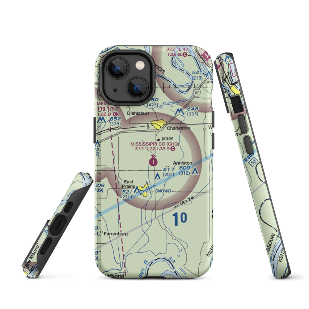Mississippi County Airport (CHQ) VFR Sectional  Tough iPhone Case iPhone 14 model shown