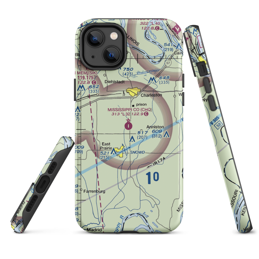 Mississippi County Airport (CHQ) VFR Sectional  Tough iPhone Case iPhone 14 Plus model shown