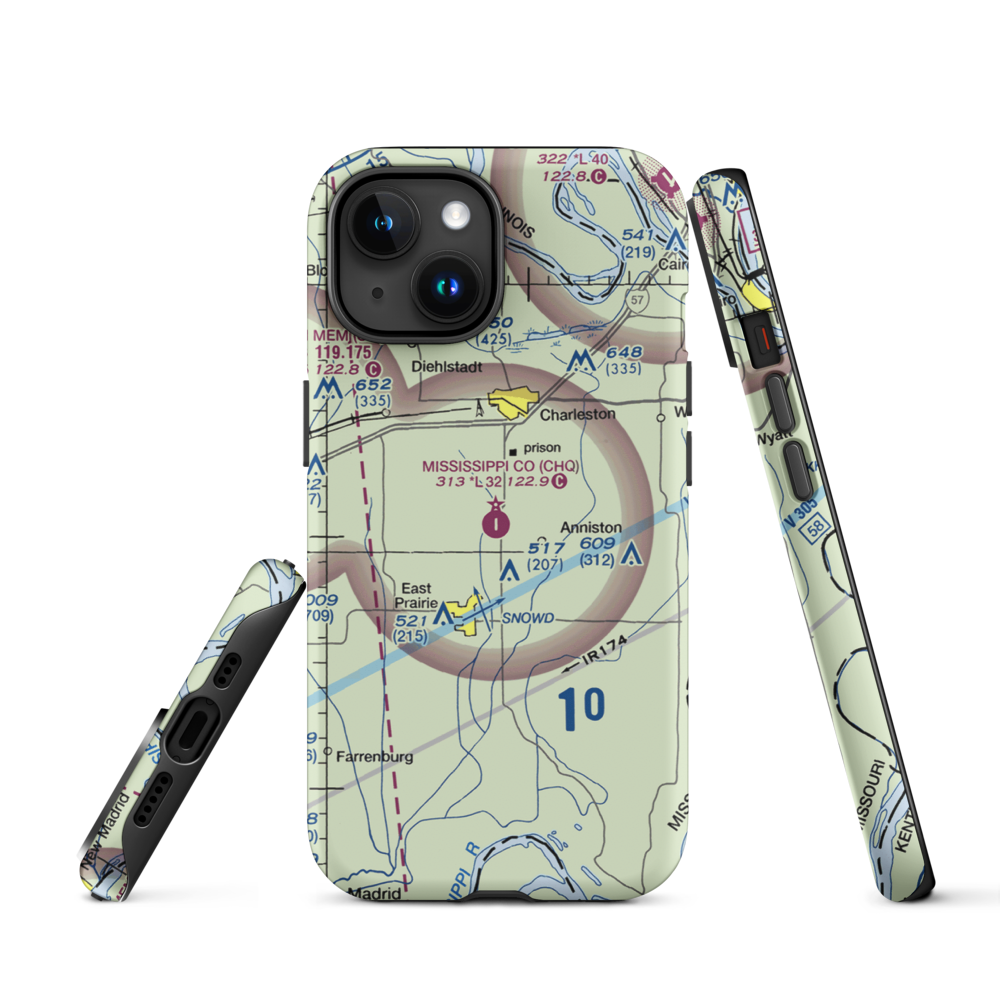 Mississippi County Airport (CHQ) VFR Sectional  Tough iPhone Case iPhone 15 model shown