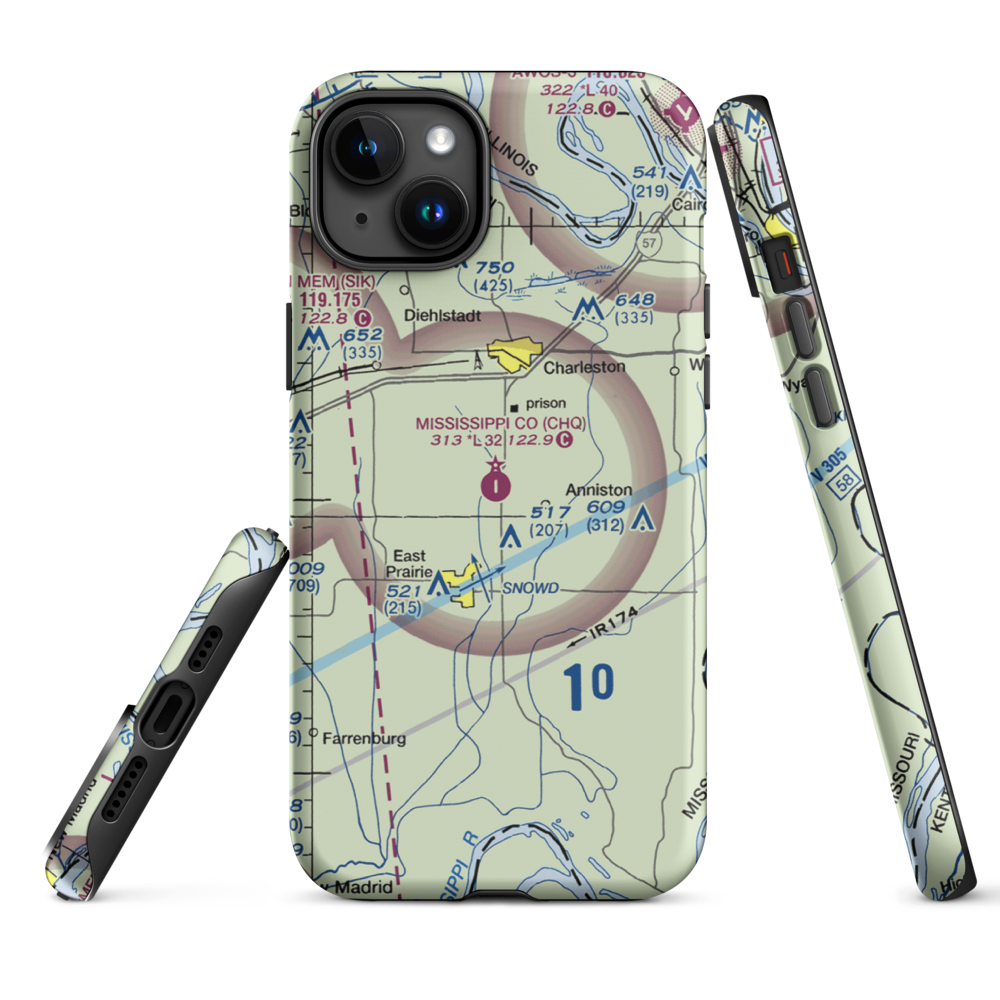 Mississippi County Airport (CHQ) VFR Sectional  Tough iPhone Case iPhone 15 Plus model shown