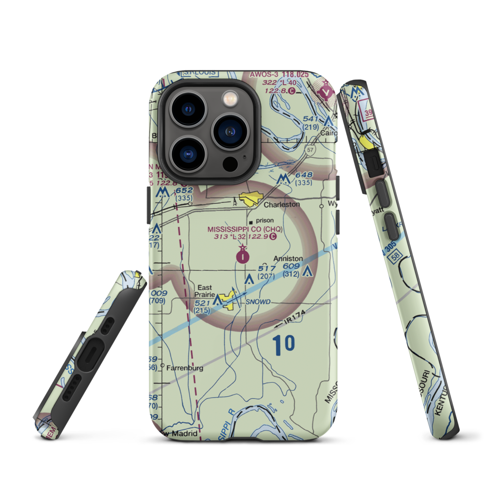 Mississippi County Airport (CHQ) VFR Sectional  Tough iPhone Case iPhone 13 Pro model shown