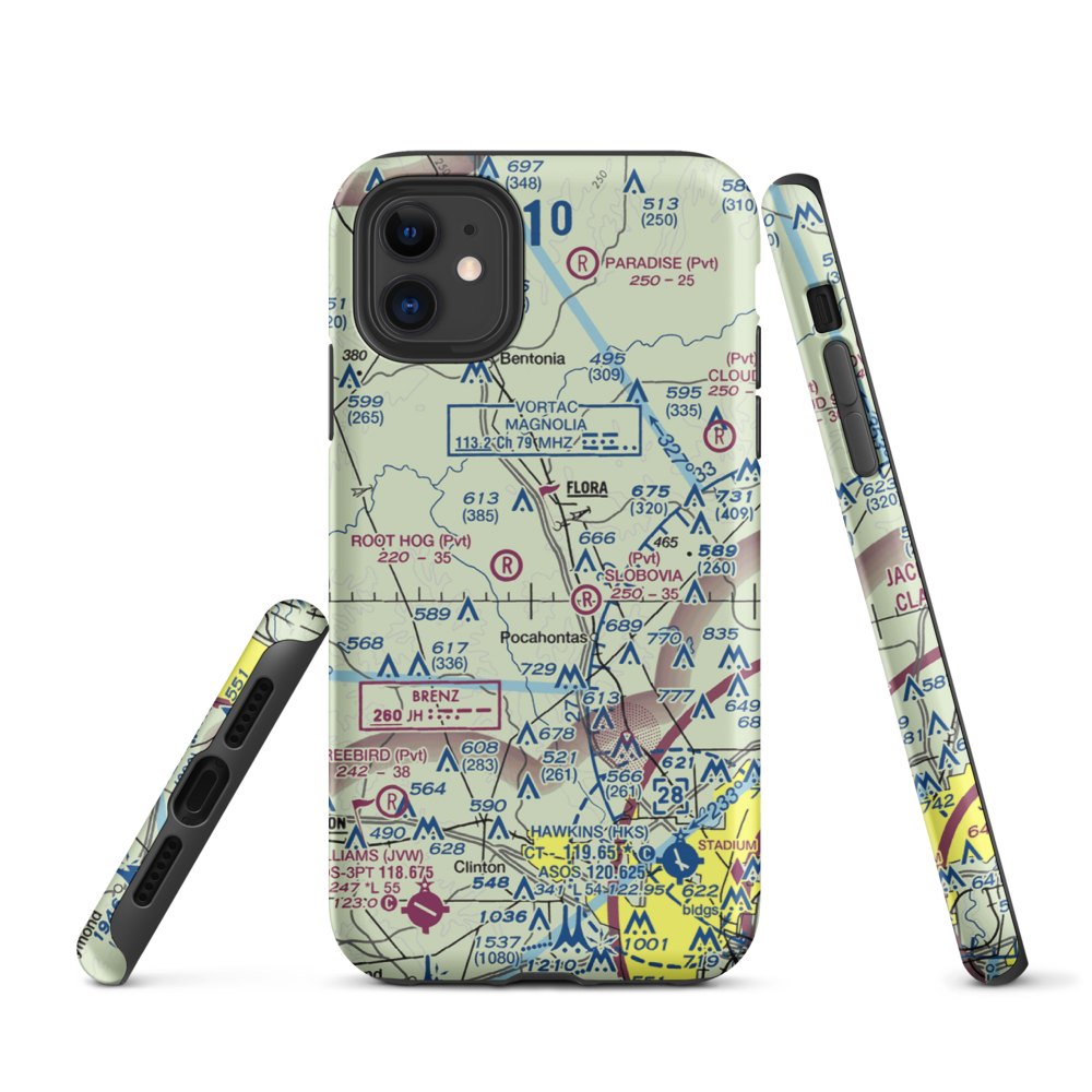 Mississippi Petrified Forest Airport (MS42) VFR Sectional  Tough iPhone Case iPhone 11 model shown