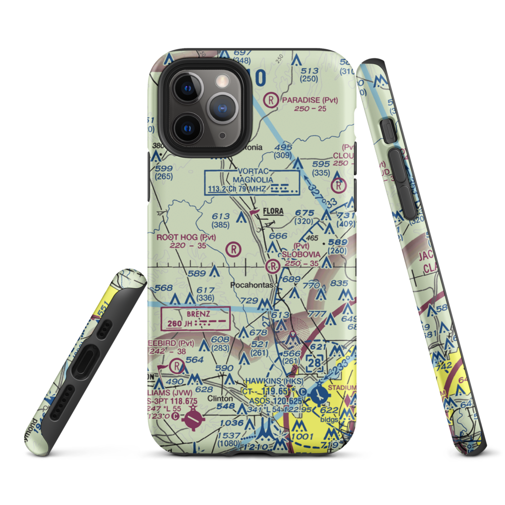 Mississippi Petrified Forest Airport (MS42) VFR Sectional  Tough iPhone Case iPhone 11 Pro model shown