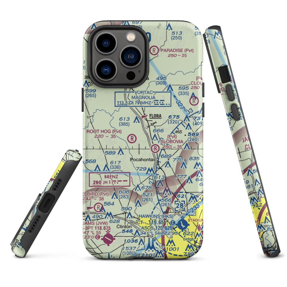 Mississippi Petrified Forest Airport (MS42) VFR Sectional  Tough iPhone Case iPhone 13 Pro Max model shown
