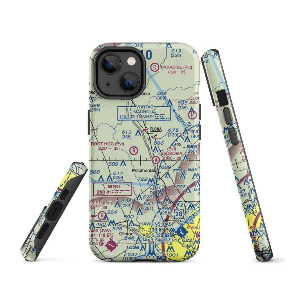 Mississippi Petrified Forest Airport (MS42) VFR Sectional  Tough iPhone Case iPhone 14 model shown