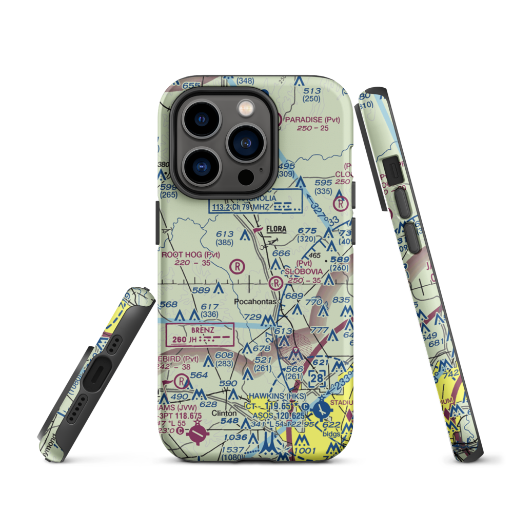 Mississippi Petrified Forest Airport (MS42) VFR Sectional  Tough iPhone Case iPhone 14 Pro model shown