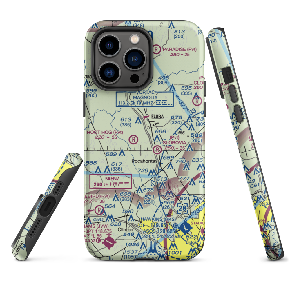 Mississippi Petrified Forest Airport (MS42) VFR Sectional  Tough iPhone Case iPhone 14 Pro Max model shown
