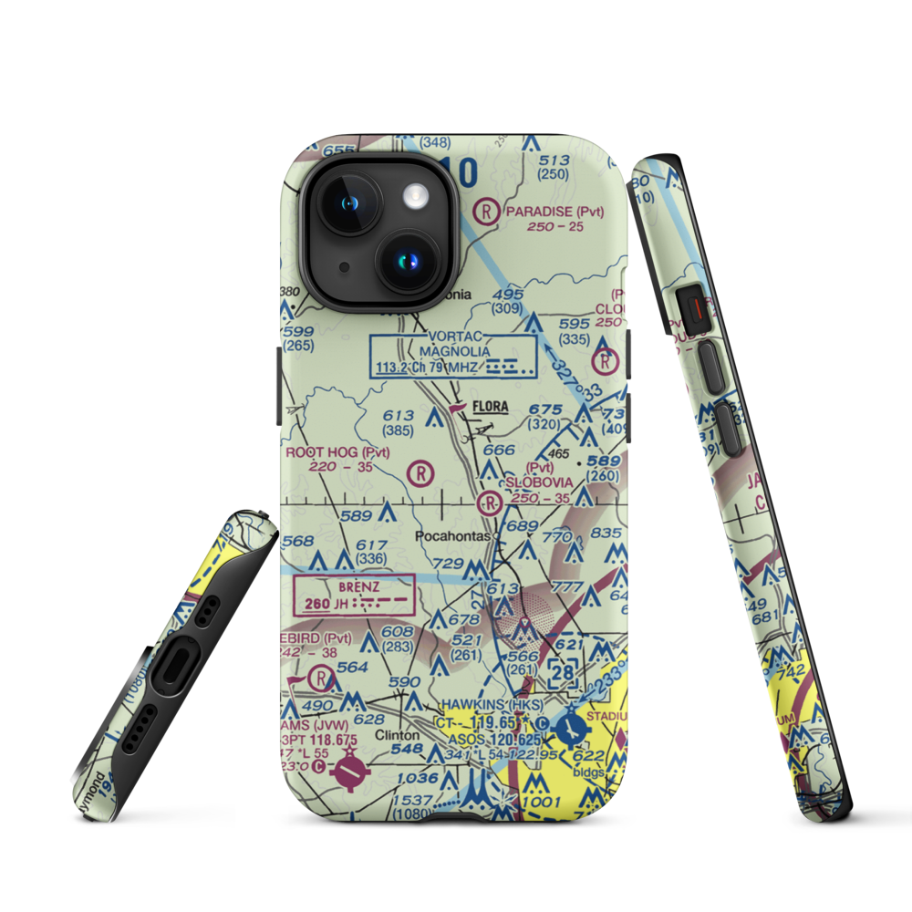 Mississippi Petrified Forest Airport (MS42) VFR Sectional  Tough iPhone Case iPhone 15 model shown