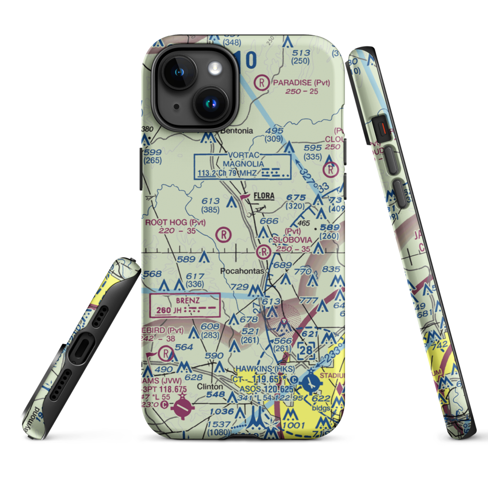 Mississippi Petrified Forest Airport (MS42) VFR Sectional  Tough iPhone Case iPhone 15 Plus model shown