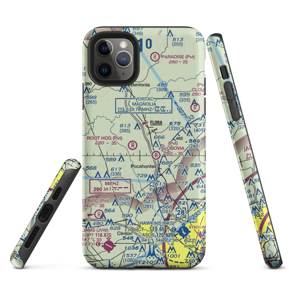 Mississippi Petrified Forest Airport (MS42) VFR Sectional  Tough iPhone Case iPhone 11 Pro Max model shown