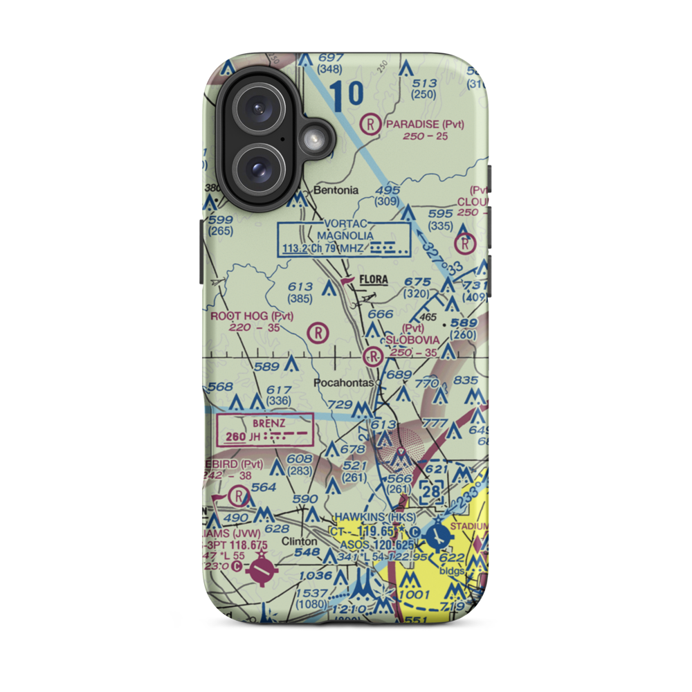 Mississippi Petrified Forest Airport (MS42) VFR Sectional  Tough iPhone Case iPhone 16 Plus model shown