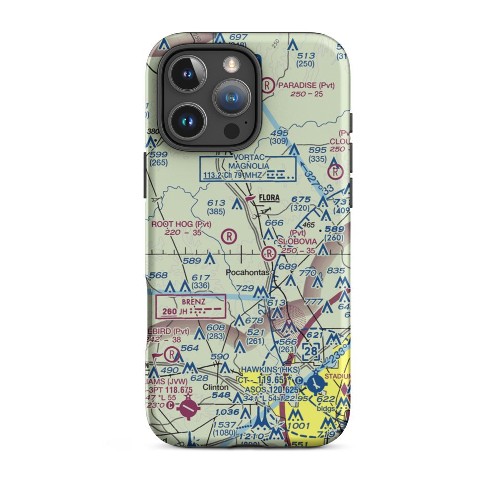 Mississippi Petrified Forest Airport (MS42) VFR Sectional  Tough iPhone Case iPhone 16 Pro Max model shown