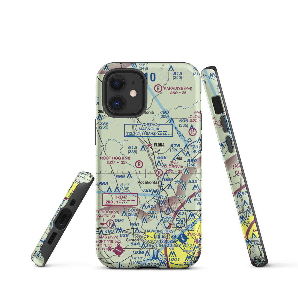 Mississippi Petrified Forest Airport (MS42) VFR Sectional  Tough iPhone Case iPhone 12 mini model shown