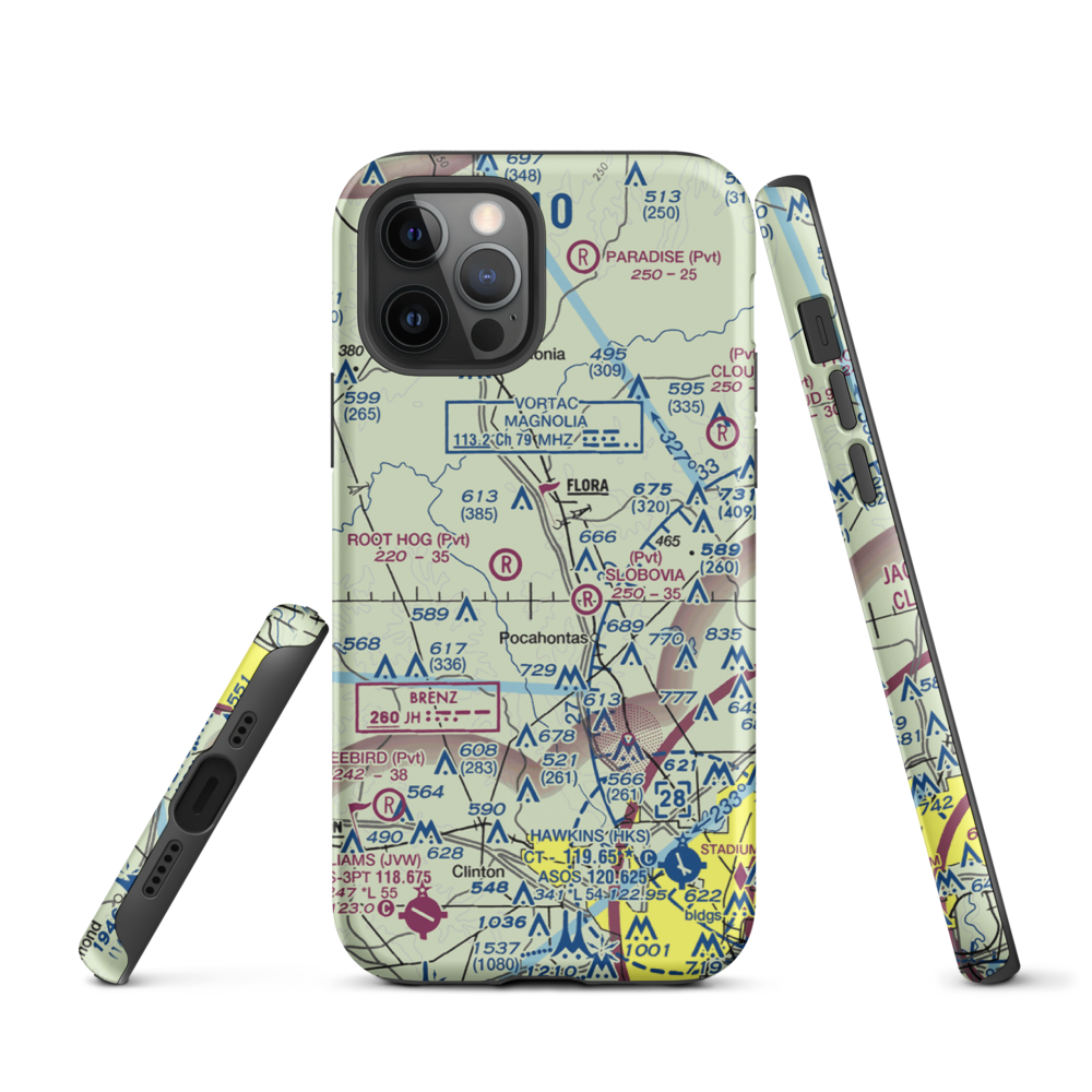 Mississippi Petrified Forest Airport (MS42) VFR Sectional  Tough iPhone Case iPhone 12 Pro model shown