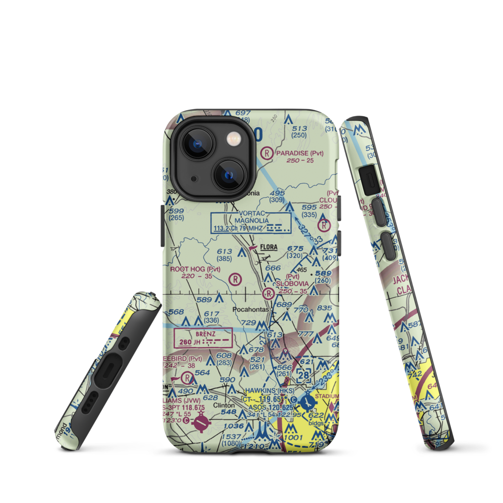Mississippi Petrified Forest Airport (MS42) VFR Sectional  Tough iPhone Case iPhone 13 mini model shown