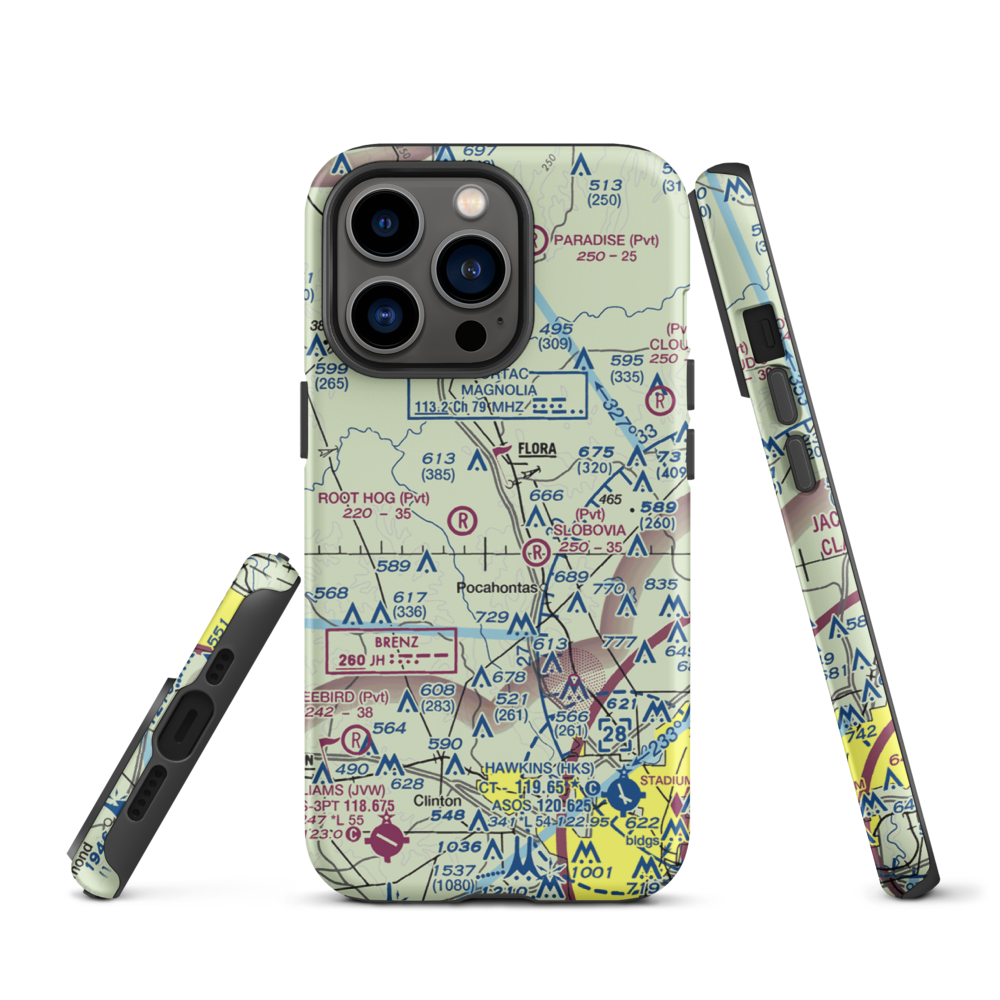 Mississippi Petrified Forest Airport (MS42) VFR Sectional  Tough iPhone Case iPhone 13 Pro model shown