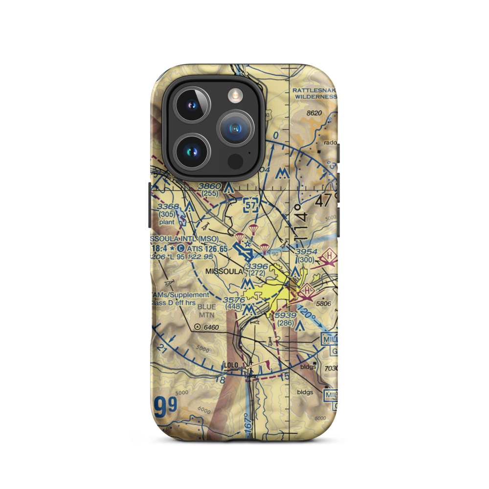 Missoula International Airport (MSO) VFR Sectional  Tough iPhone Case iPhone 16 Pro model shown