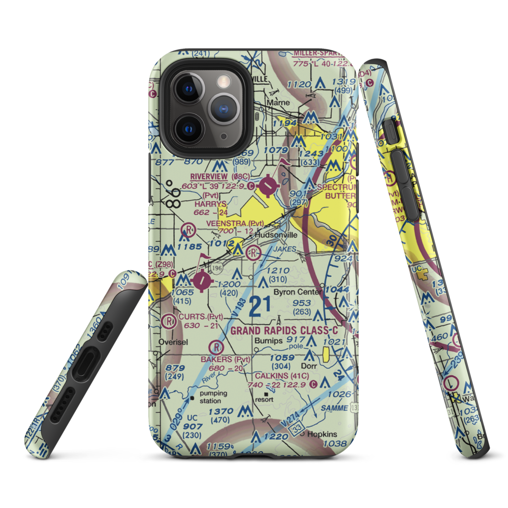Mitch Veenstra Airport (MI39) VFR Sectional  Tough iPhone Case iPhone 11 Pro model shown