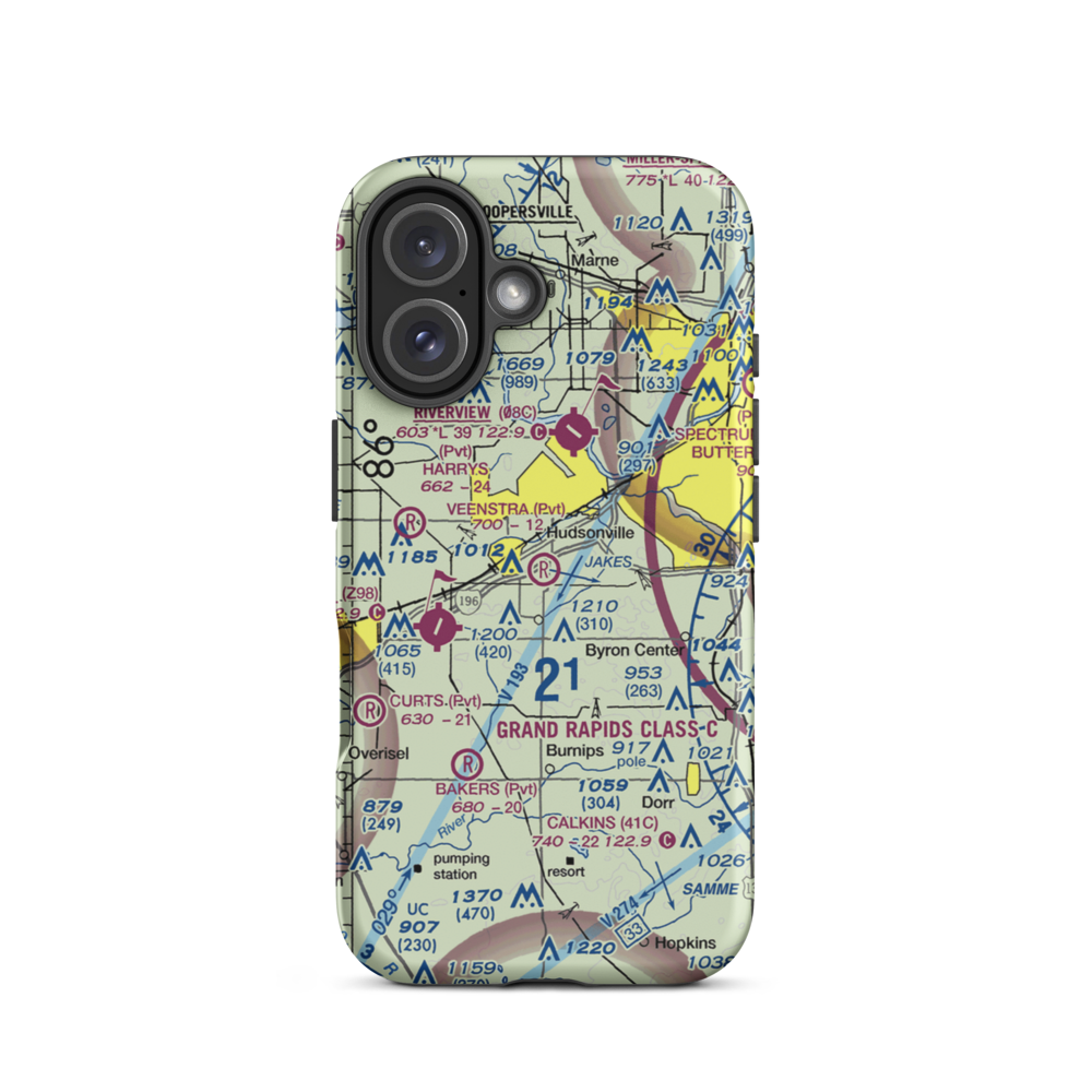 Mitch Veenstra Airport (MI39) VFR Sectional  Tough iPhone Case iPhone 16 model shown