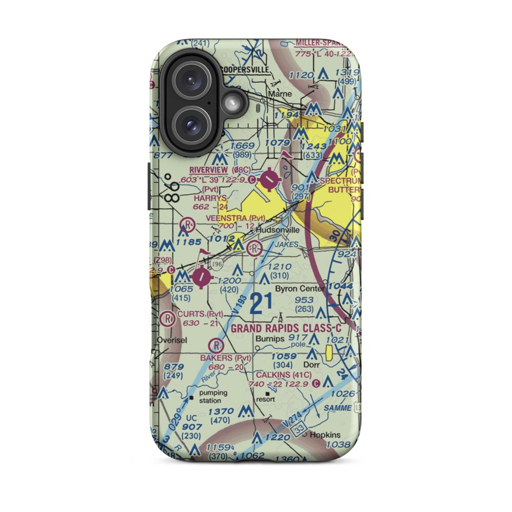 Mitch Veenstra Airport (MI39) VFR Sectional  Tough iPhone Case iPhone 16 Plus model shown