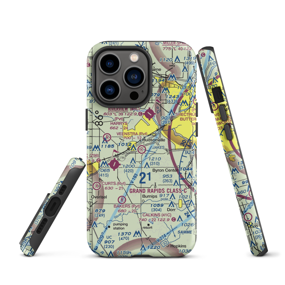 Mitch Veenstra Airport (MI39) VFR Sectional  Tough iPhone Case iPhone 13 Pro model shown
